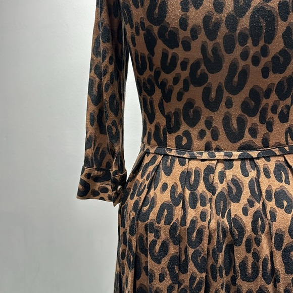 Samantha Sung Shirt Dress Button Down Animal Print Wool Silk Brown Black Size 0 - Picture 5 of 13